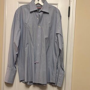 Vineyard Vines Men’s Blue & Pink Stripe Dress Shirt - Classic Collared Button-Up